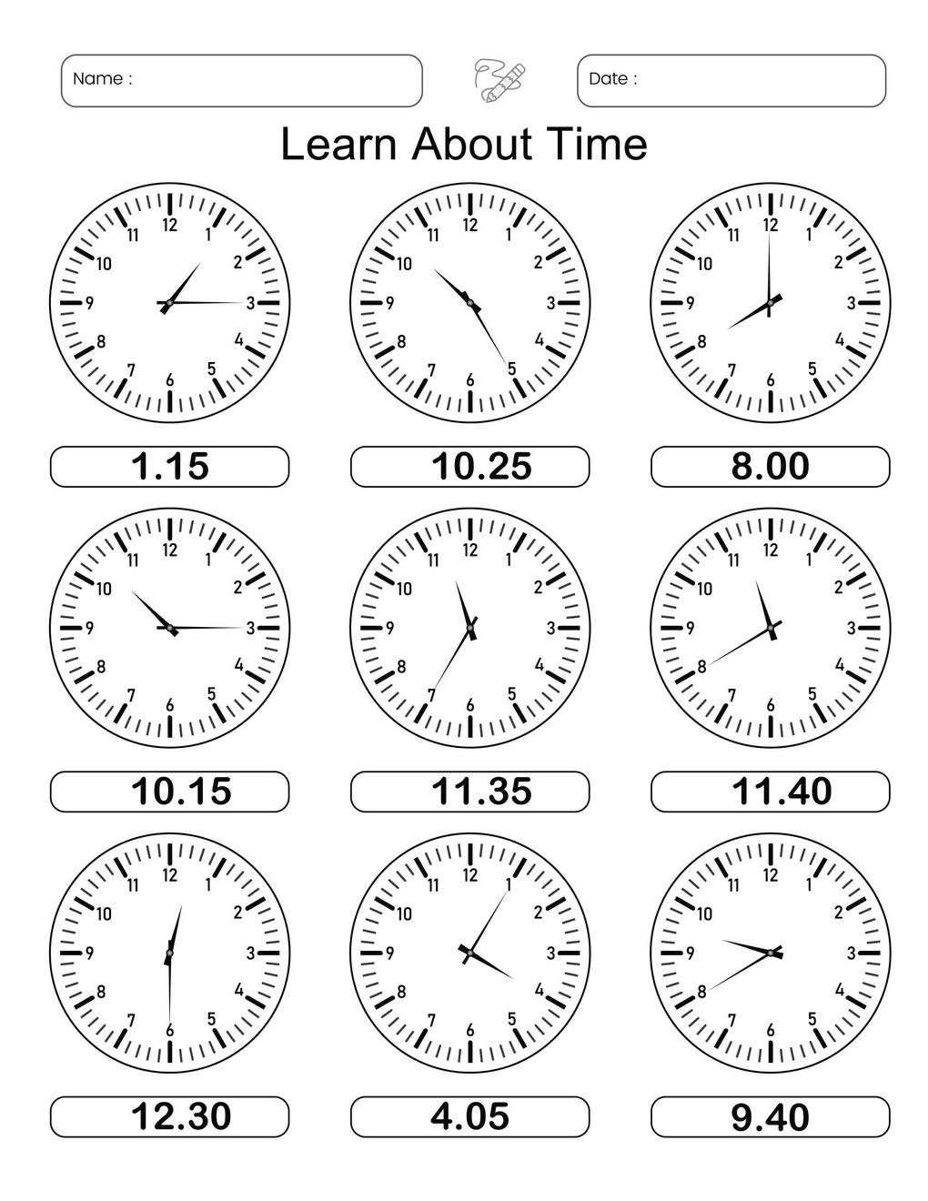 Printable What's the Time